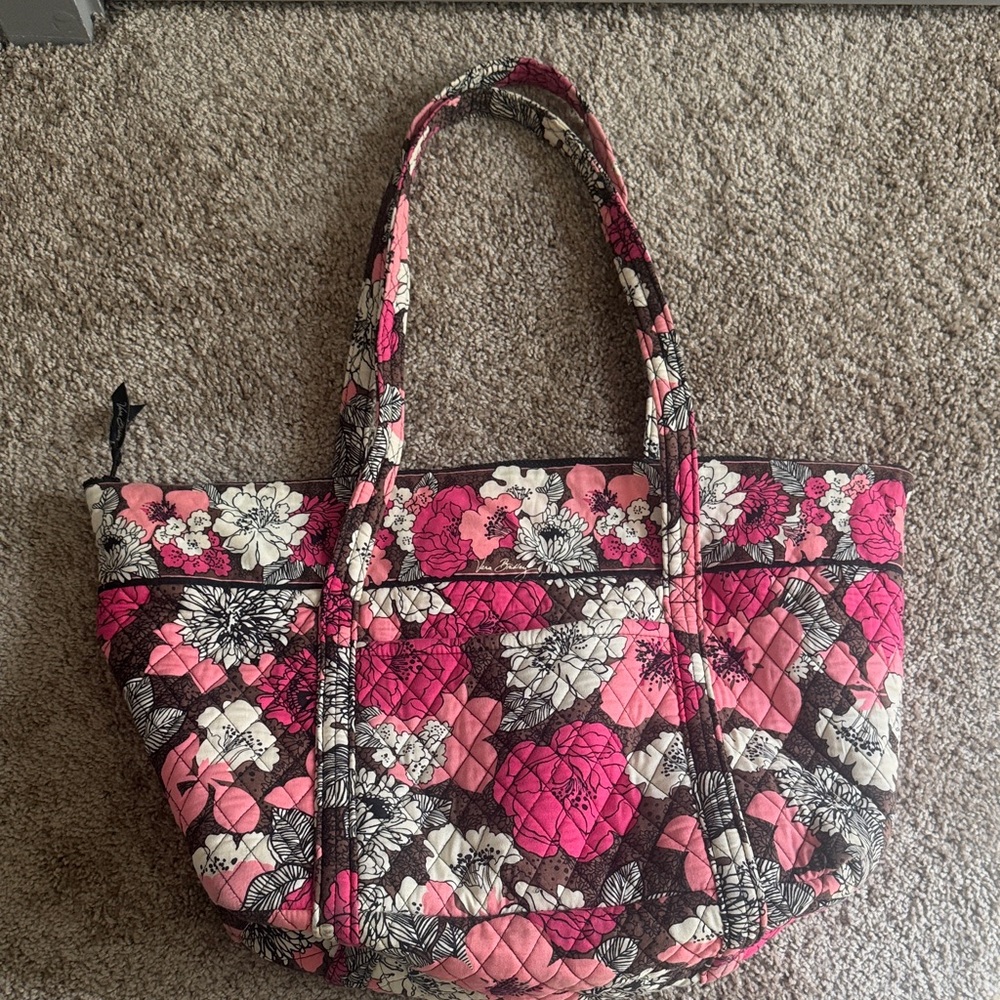 Vera Bradley retired Mocha Rouge Floral Quilted Tote Bag - Pink and brown